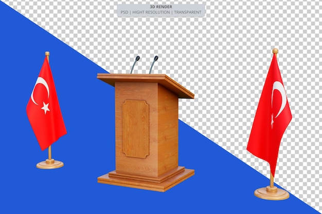 Psd 3d turkey presidential election podium with flag