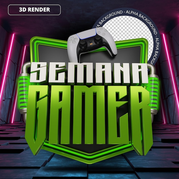 PSD psd 3d tydzień gamer mega sprzedaż banner promocyjny zielony przód