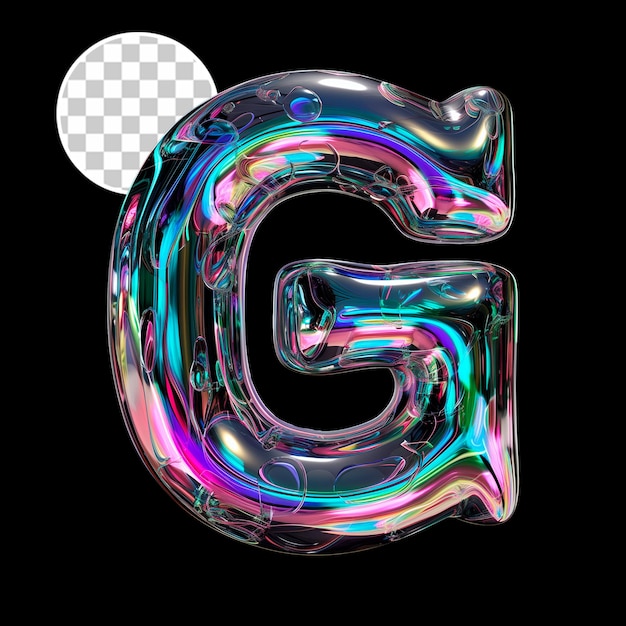 PSD psd 3d vibrant holographic fluid glass litera g symbol kształtu alfabetu