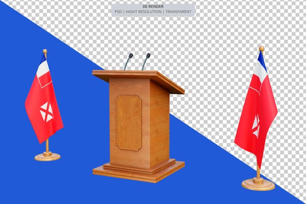 PSD psd 3d wallis and futuna islands presidential election podium with flag