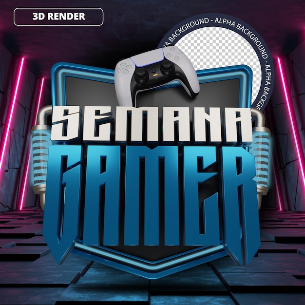 PSD psd 3d week gamer mega sale promotiebanner blauwe voorkant