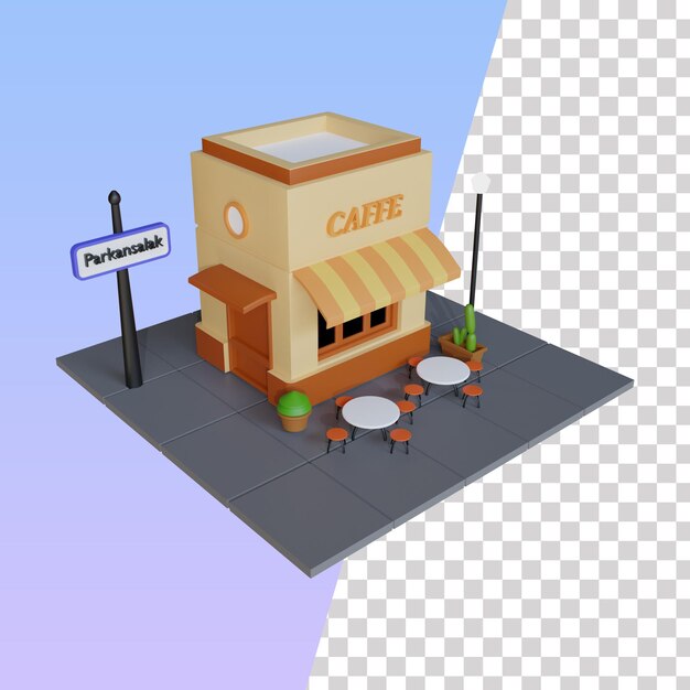 Psd 3d-weergave van café