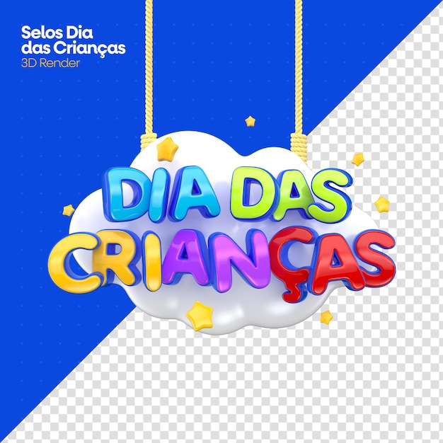 PSD psd 3d-weergave van kinderdaglabel in het portugees voor braziliaanse viering