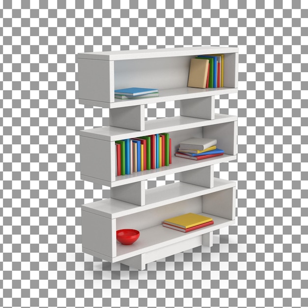 PSD 3D White Books shelf Top on isolated and transparent background