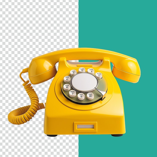 PSD psd 3d yellow retro landline or telephone on isolated transparent background