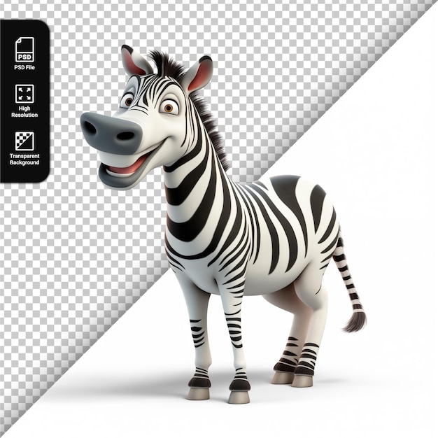 PSD psd 3d zebra character isolated on transparent background