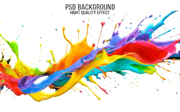 Psd 4k paint 3d splash arcobaleno colorato astratto esplosione liquida su sfondo bianco