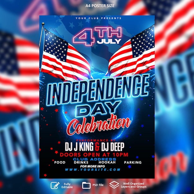 PSD 4th of July celebration flyer template