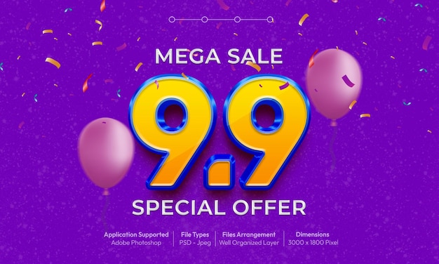 Psd 99 mega sale text effect with 3d font style