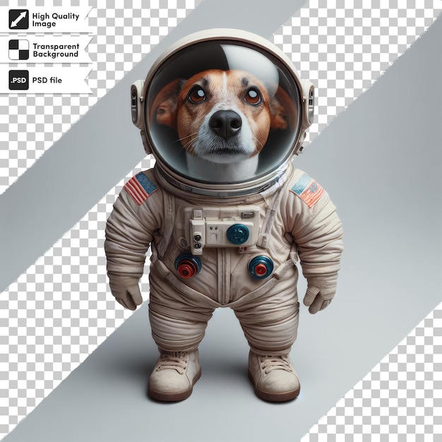 PSD Милая собака в костюме астронавта на прозрачном фоне с редактируемым слоем маски