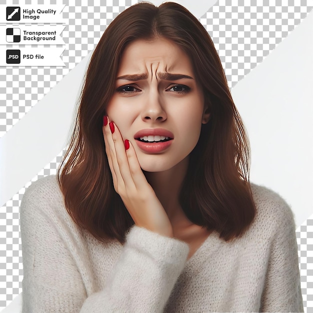 PSD a person with toothache on transparent background with editable mask layer