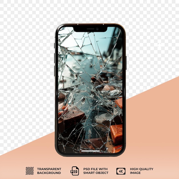 Psd экрана сломанного смартфона прозрачный фон