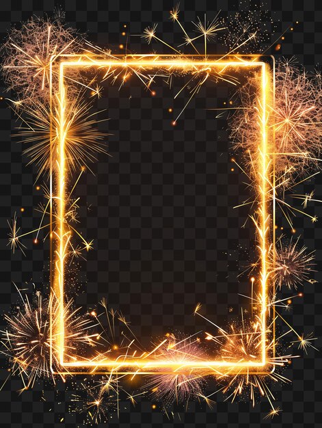 Psd abstract shapes light neon frame with fireworks and sparkler outline collage art transparent