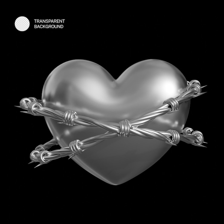 PSD psd abstract silver heart with silver chain 3d rendering