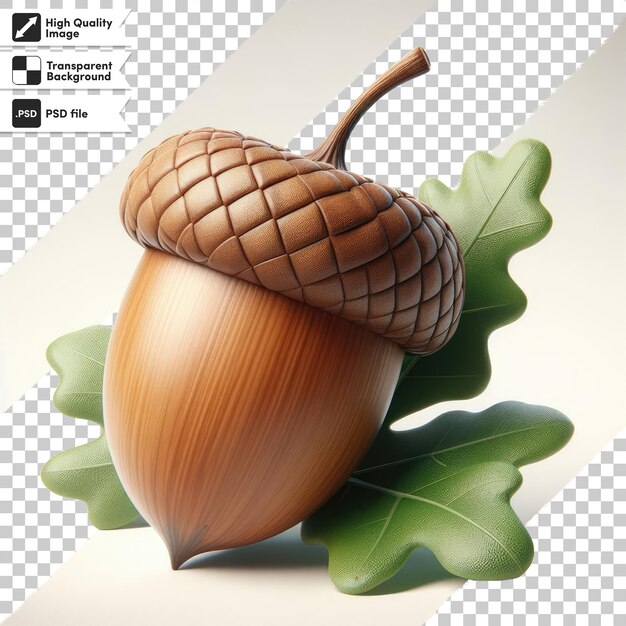 PSD acorn with leaves on transparent background with editable mask layer