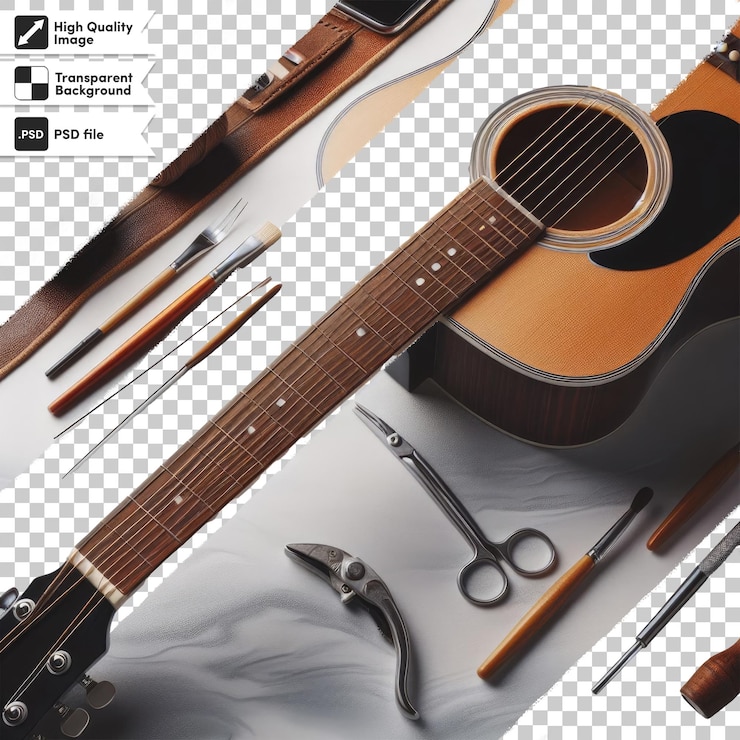 PSD psd acoustic guitar on transparent background with editable mask layer