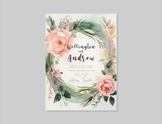 PSD psd afdrukbare groen bloemen bruiloft uitnodiging sjabloon