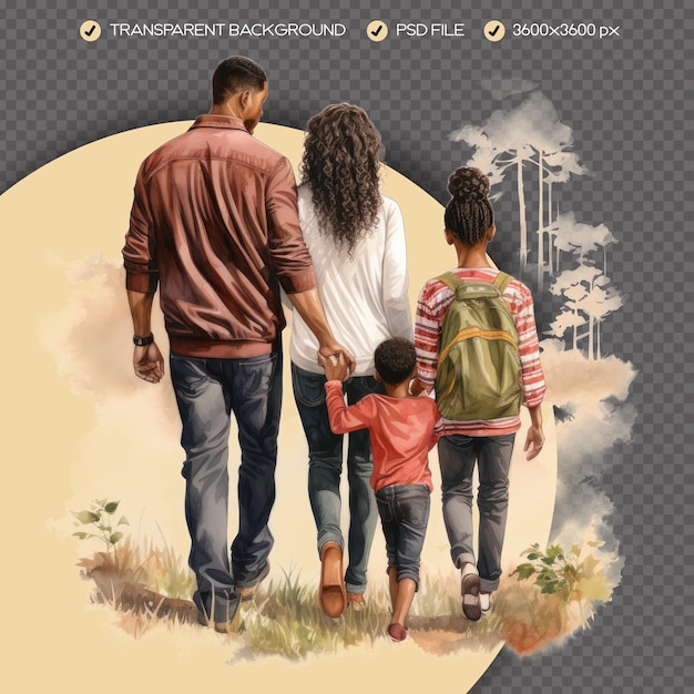 PSD psd african american family showing from the back clipart transparent background