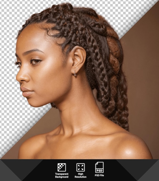 투명한 배경에 드레드 머리카락을 가진 Psd 아프리카계 미국인 소녀