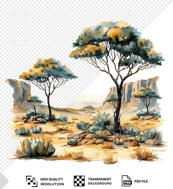 PSD psd african landscape watercolor artwork natural beauty in design of a desert landscape