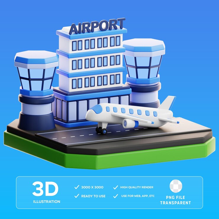 PSD psd 機場 3d 插圖