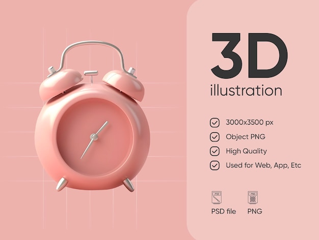 PSD psd alarm clock icon isolated 3d render