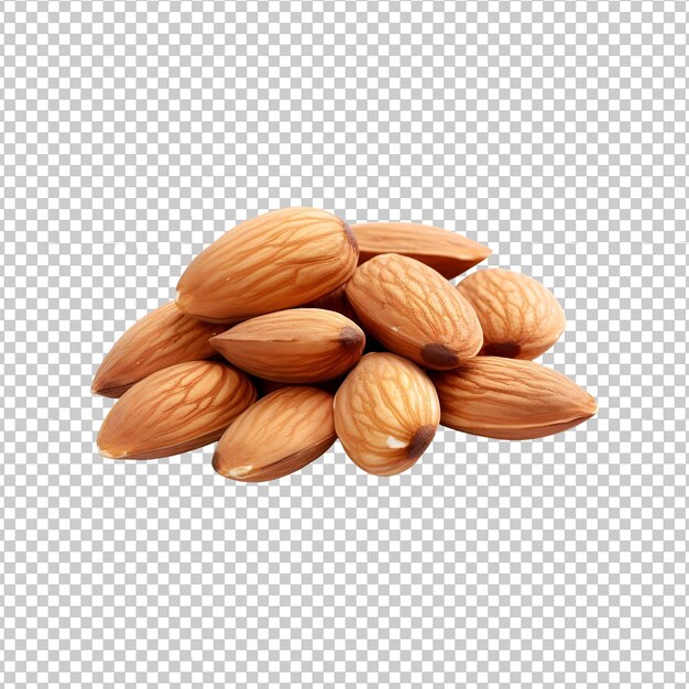 Psd almonds dryfruit heap isolated on transparent background