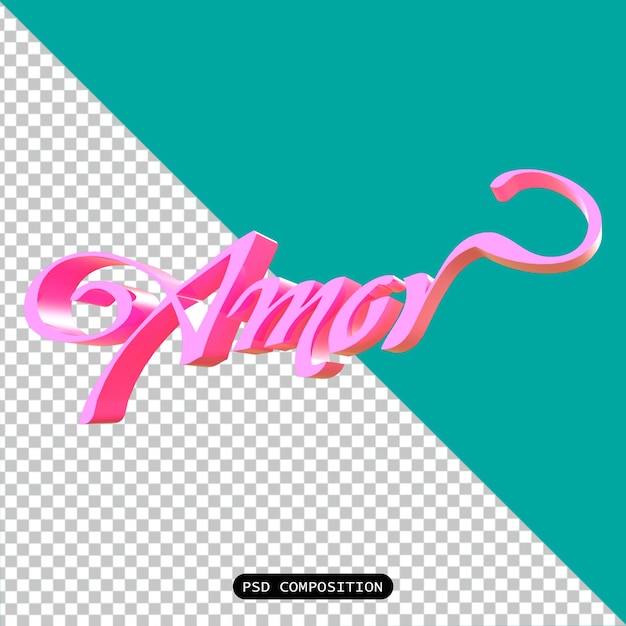 Psd amor 3d typografie icoon geïsoleerd 3d render illustratie