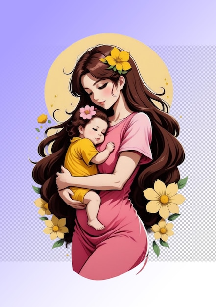 PSD Иллюстрация матери, держащей своего ребенка в изоляции на прозрачном фоне