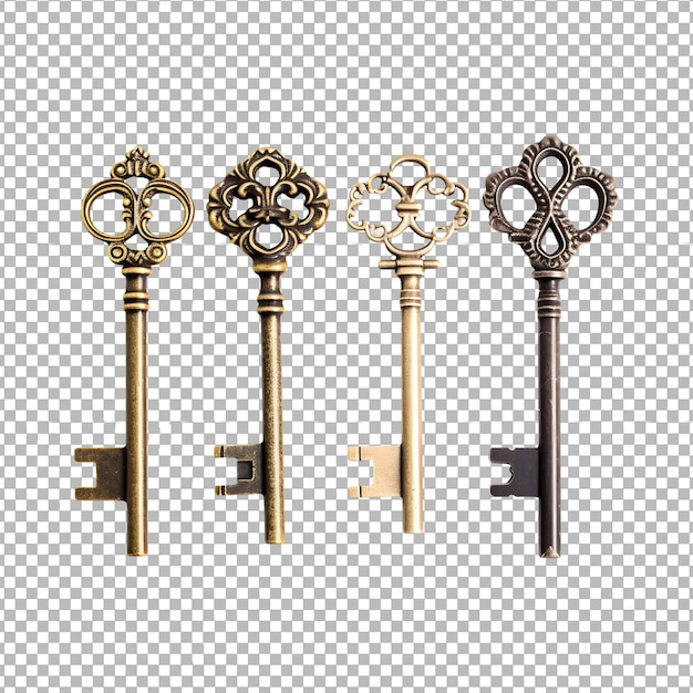 Psd ancient keys variations isolated on transparent background