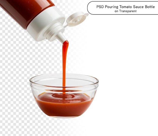 PSD and PNG Pouring tomato sauce from bottle isolated on transparent background