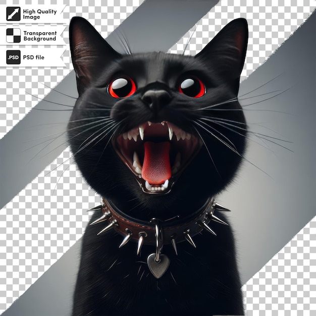 PSD 透明な背景に赤い目を持つ怒った黒い猫