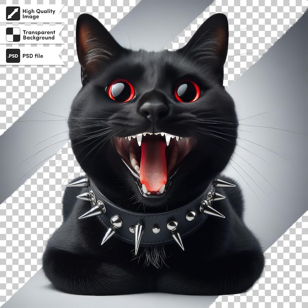 PSD psd angry black cat with red eyes on transparent background