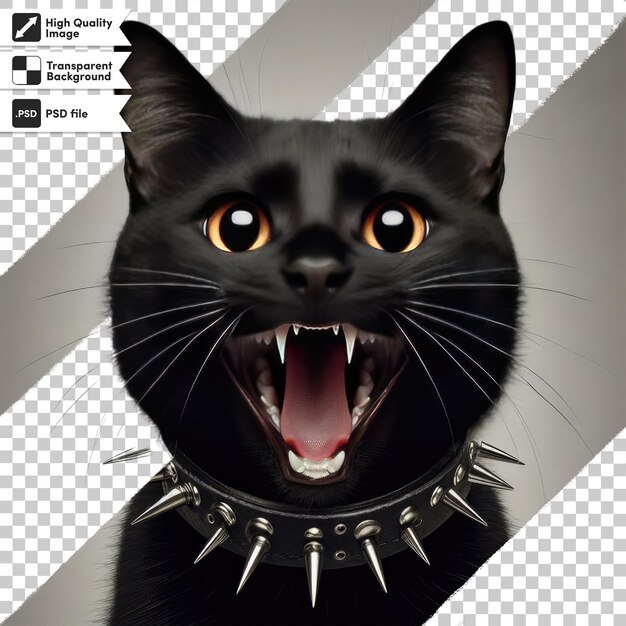 PSD psd angry black cat with red eyes on transparent background