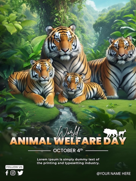 Psd animal day poster design template