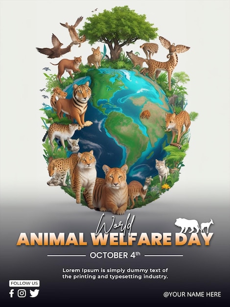 Psd animal day poster design template