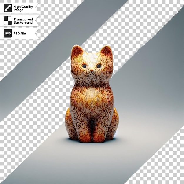 PSD animal figure on a wooden toy wooden cat toy on transparent background