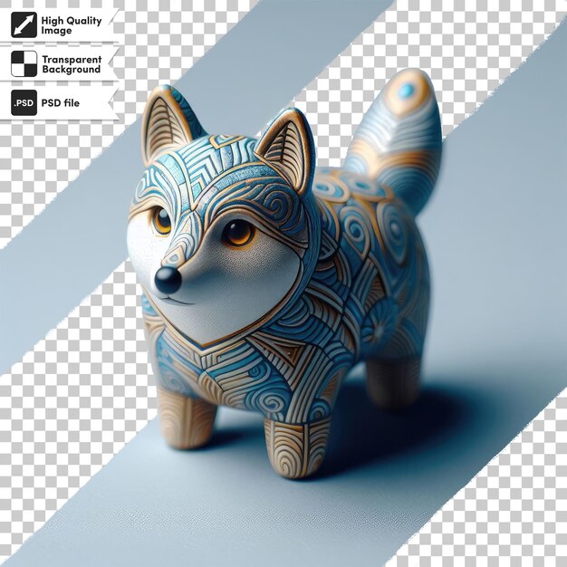 PSD psd animal figure on a wooden toy wooden wolf toy on transparent background