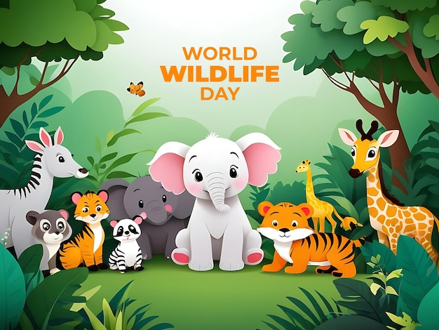 Psd animali con sfondo di spazio di copia giornale della giornata mondiale della fauna selvatica carino