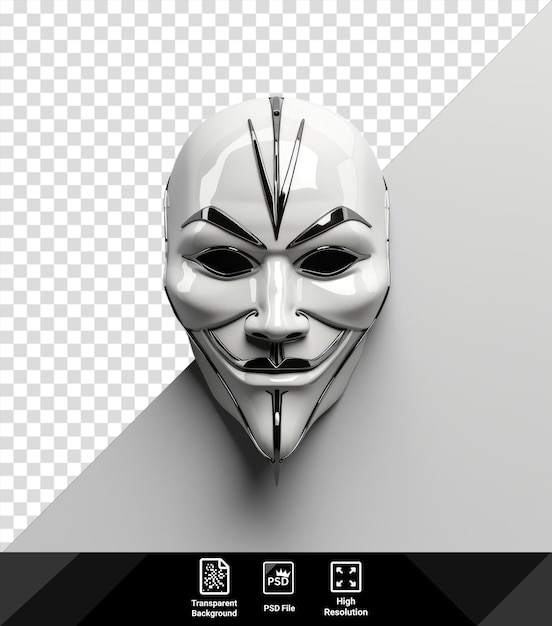 Psd anonieme hacker masker als personage met zwarte ogen grote neus en mond met een wit gezicht en zwarte antenne