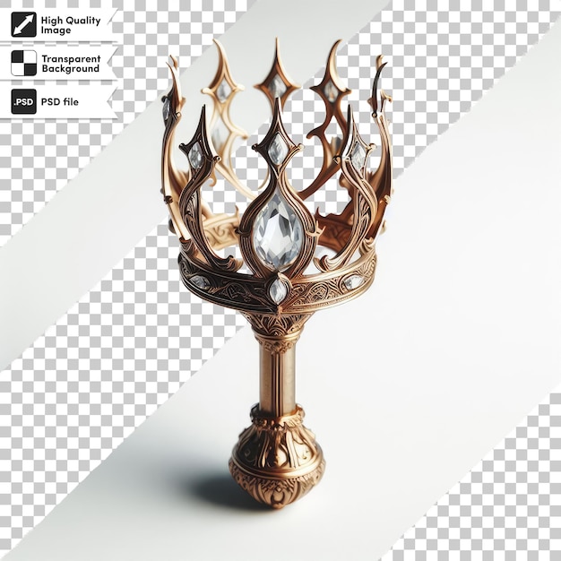 Psd antique golden magic staff on transparent background with editable mask layer