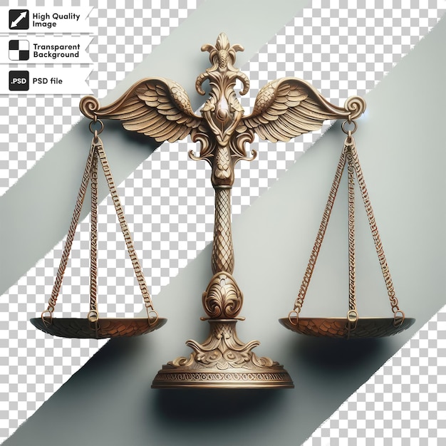 Psd antique scales of justice on transparent background