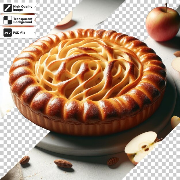 Psd apple pie on a plate on transparent background with editable mask layer