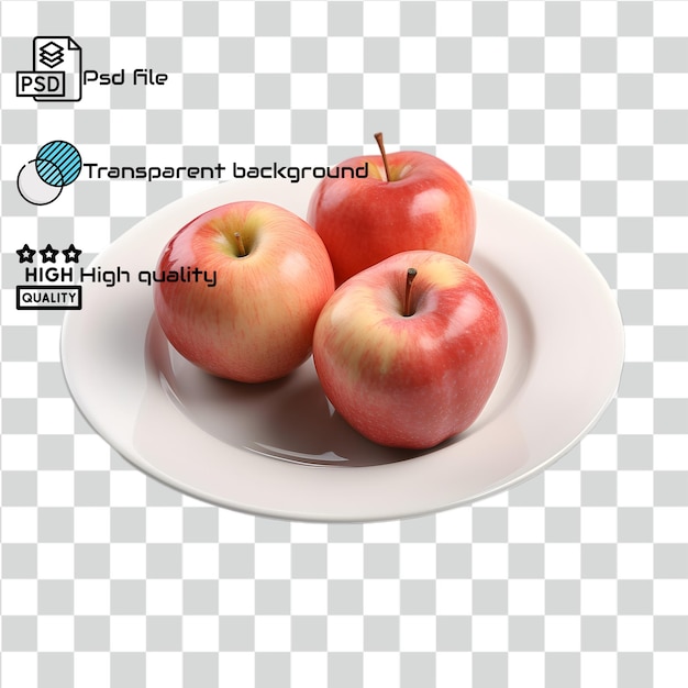 Psd apples on a plate isolate on transparent background