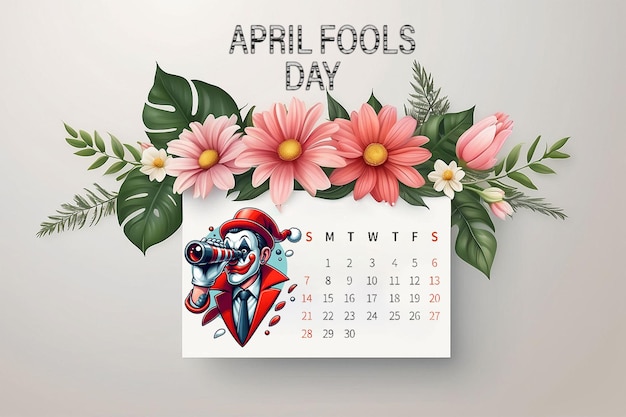 Psd april fools day concept calendar design greeting template