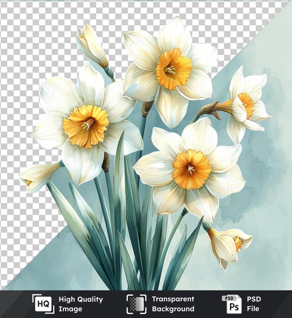 PSD psd aquarel narcissus bloemen clipart en elementen bloemen schilderijen op doorzichtige achtergrond