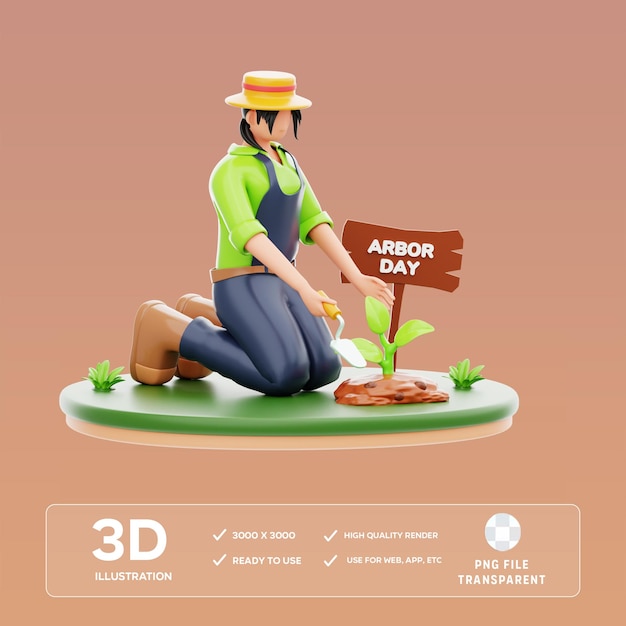 PSD Arbor Day 축하 3D 일러스트레이션