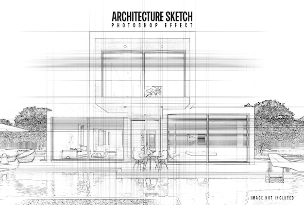 PSD modello di effetto fotografico di sketch art dell'architettura psd