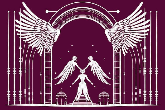 PSD psd di art deco di angeli e porta del cielo nero e bianco c tattoo collage outline png 4096px