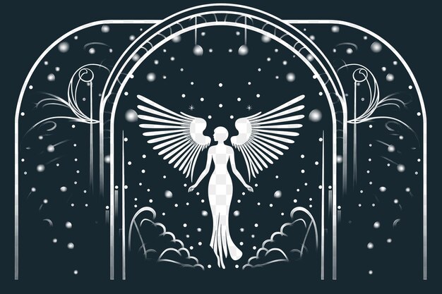 PSD psd di art deco di angeli e porta del cielo nero e bianco c tattoo collage outline png 4096px